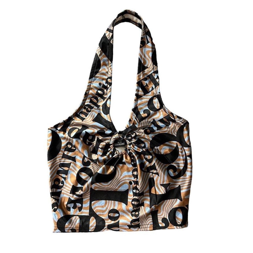 Stylish Graphic Halter Tote in Black, Gold & Cream